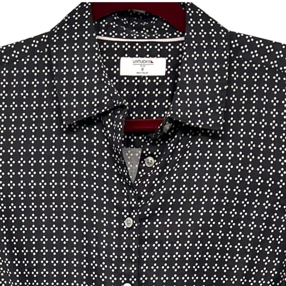 Untuckit Mikael Black Print Cotton Blend Long Sleeve Casual Shirt Dress Women 8 - Picture 6 of 11
